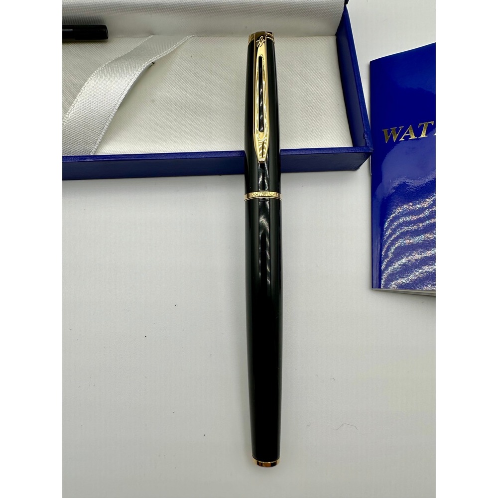 Waterman Hemisphere Fountain Pen Slim Black Gold Med Nib Vintage 80s - Picture 2 of 8